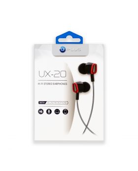 UPLUS UX20 EARPHONES BLK/RED 20C